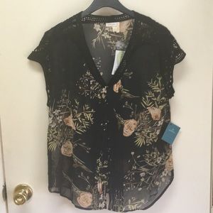 NWT Anthropologie Ember Glow Sheer Crochet Top